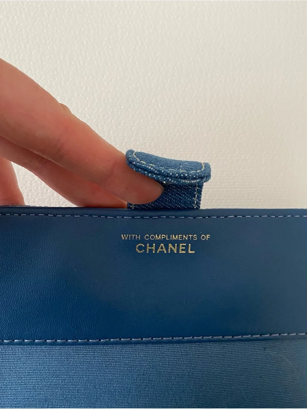 New in Box Chanel GWP CC Logo Blue Denim Passport Holder Travel Wallet